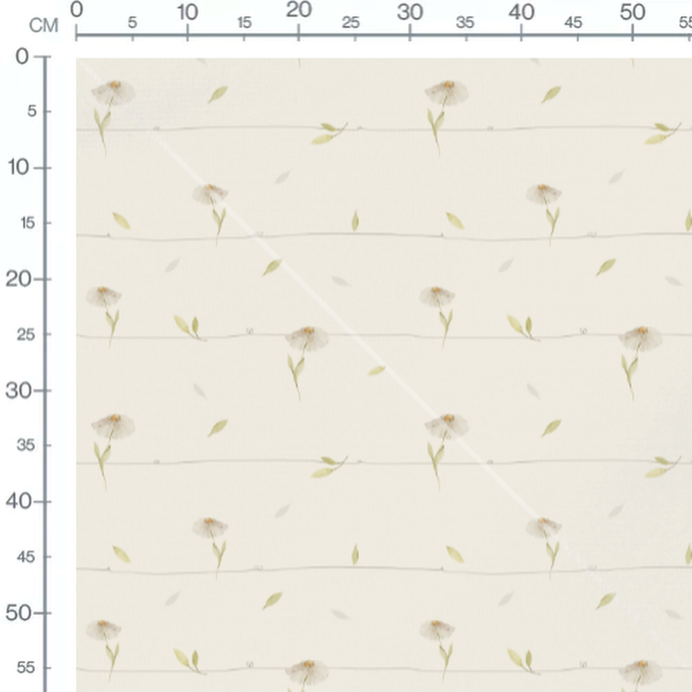 Tissu - Fleurs blanches et lignes grises