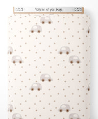 Tissu - Voitures et pois beige