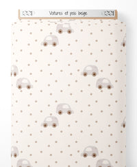 Tissu - Voitures et pois beige