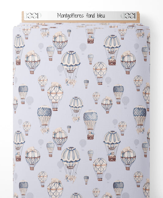 Tissu - Montgolfières sur fond bleu