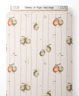 Tissu - Pommes et fleurs sur fond beige