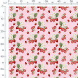 Tissu - Fraises et fleurs sur rose