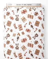 Tissu - Oursons et lutins marron