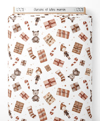 Tissu - Oursons et lutins marron