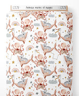 Tissu - Animaux marins et nuages