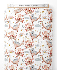 Tissu - Animaux marins et nuages