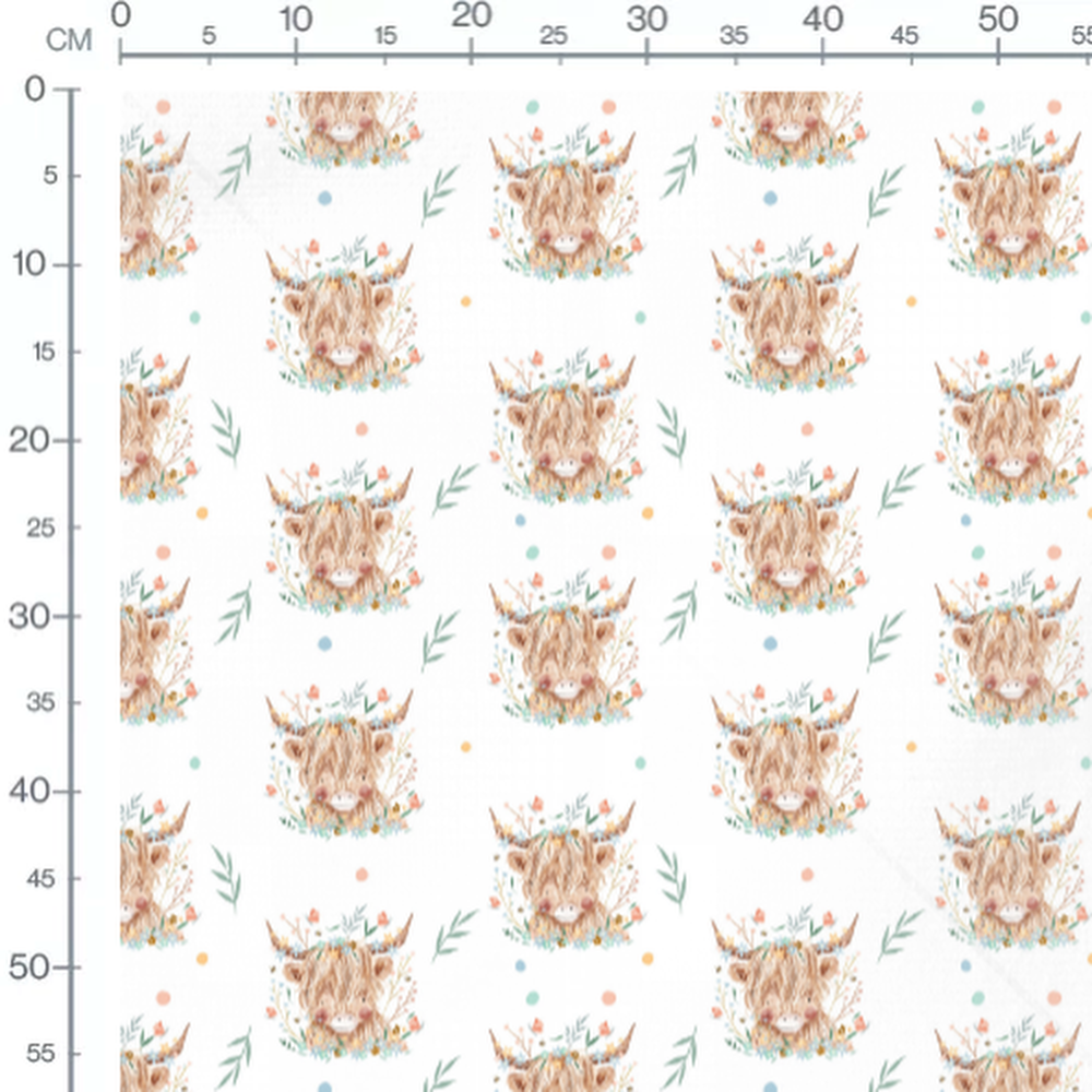 Tissu - Vaches fleuries aquarelle