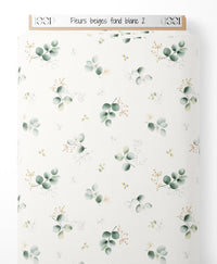 Tissu - Fleurs beiges sur fond blanc 2
