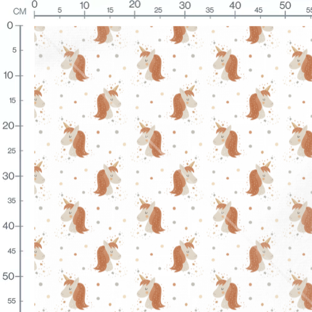 Tissu - Licornes brunes et pois gris