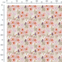 Tissu - Fleurs roses et blanches beige