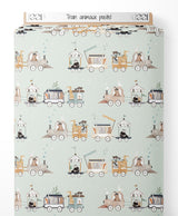 Tissu - Train animaux pastel