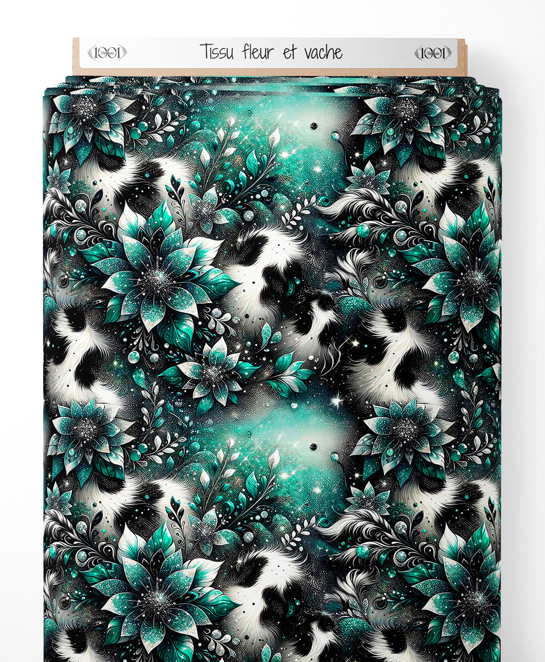 Tissu - fleur et vache