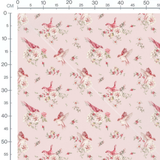 Tissu - Oiseaux roses et fleurs blanches 5