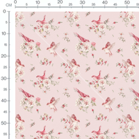Tissu - Oiseaux roses et fleurs blanches 5
