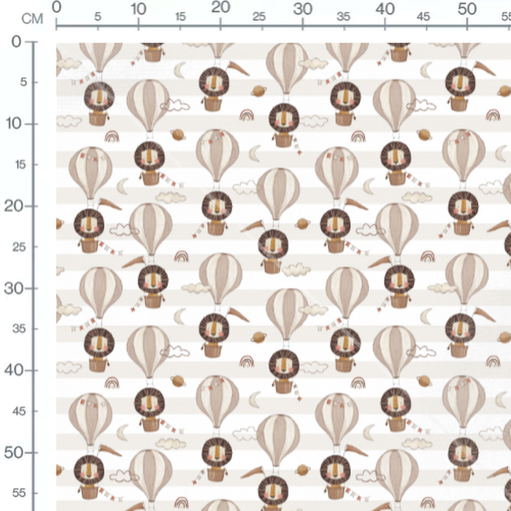 Tissu - Lions en montgolfières beige