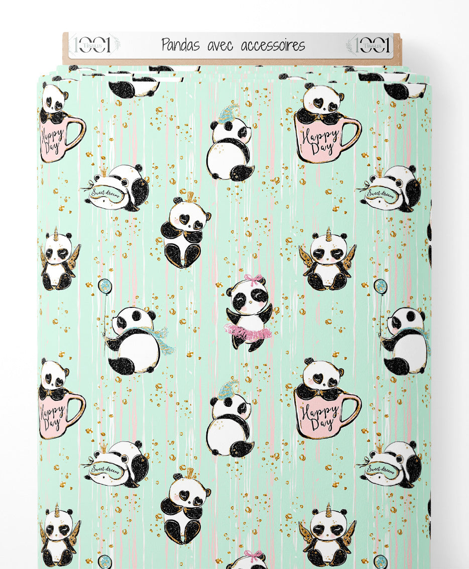 Tissu - Pandas avec accessoires