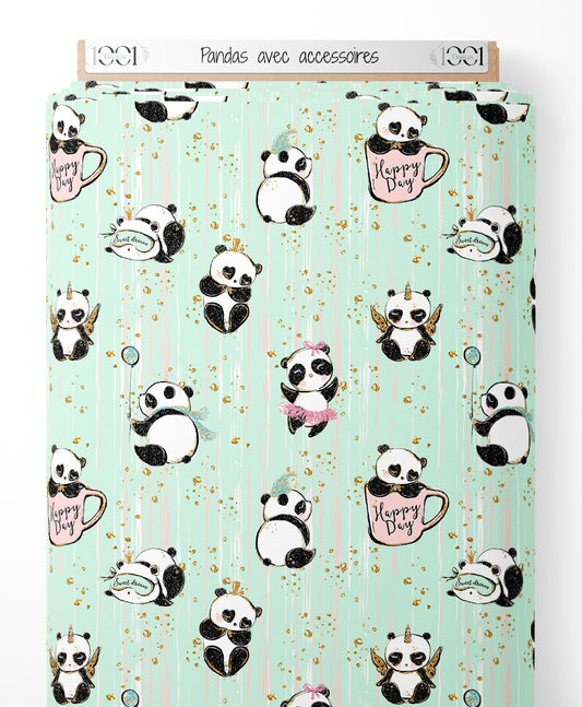 Tissu - Pandas avec accessoires
