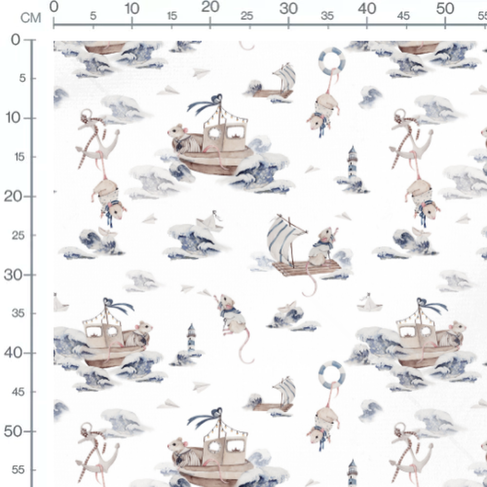 Tissu - Souris marines et bateaux