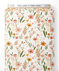 Tissu - Fleurs pastel et feuilles brunes