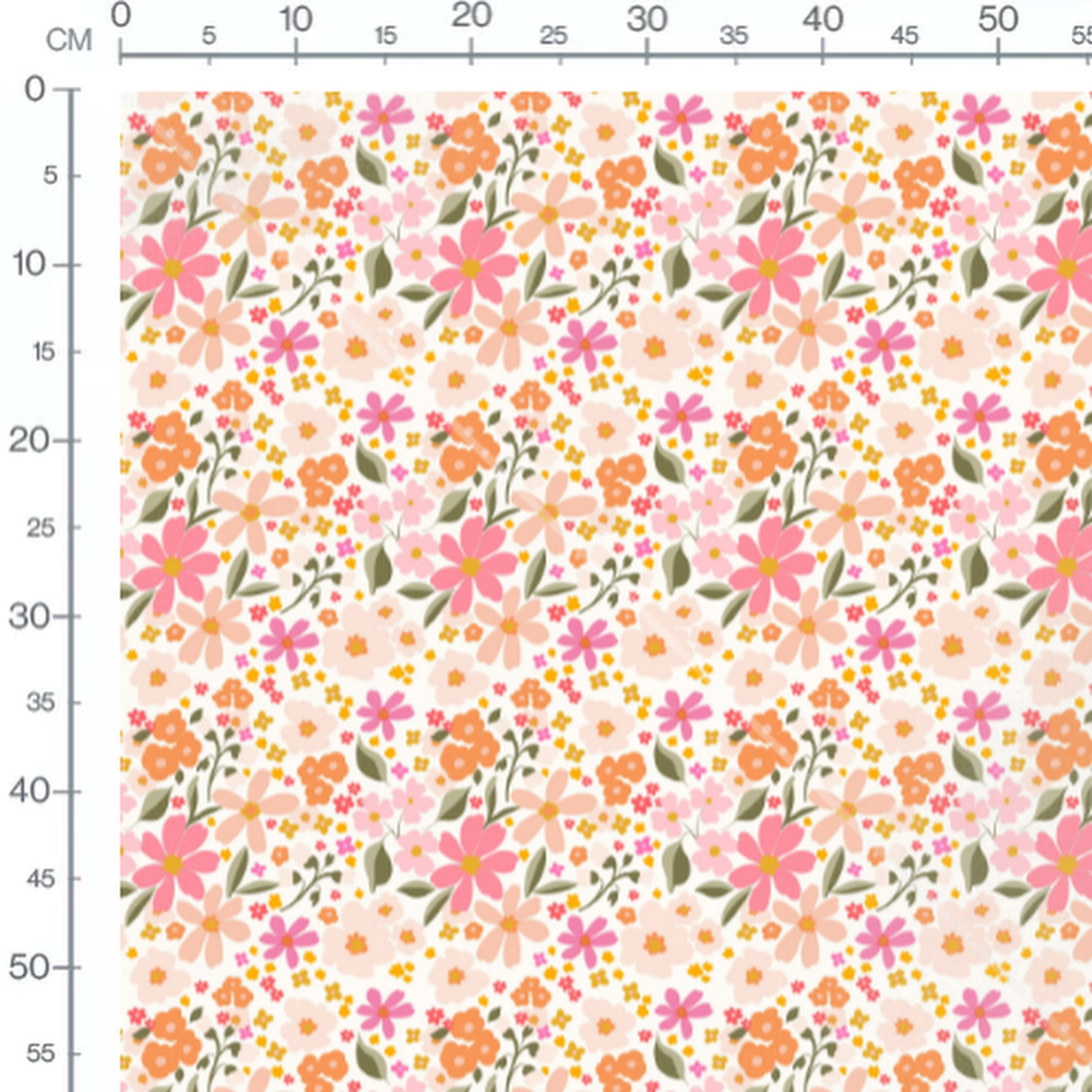 Tissu - Fleurs multicolores sur fond blanc
