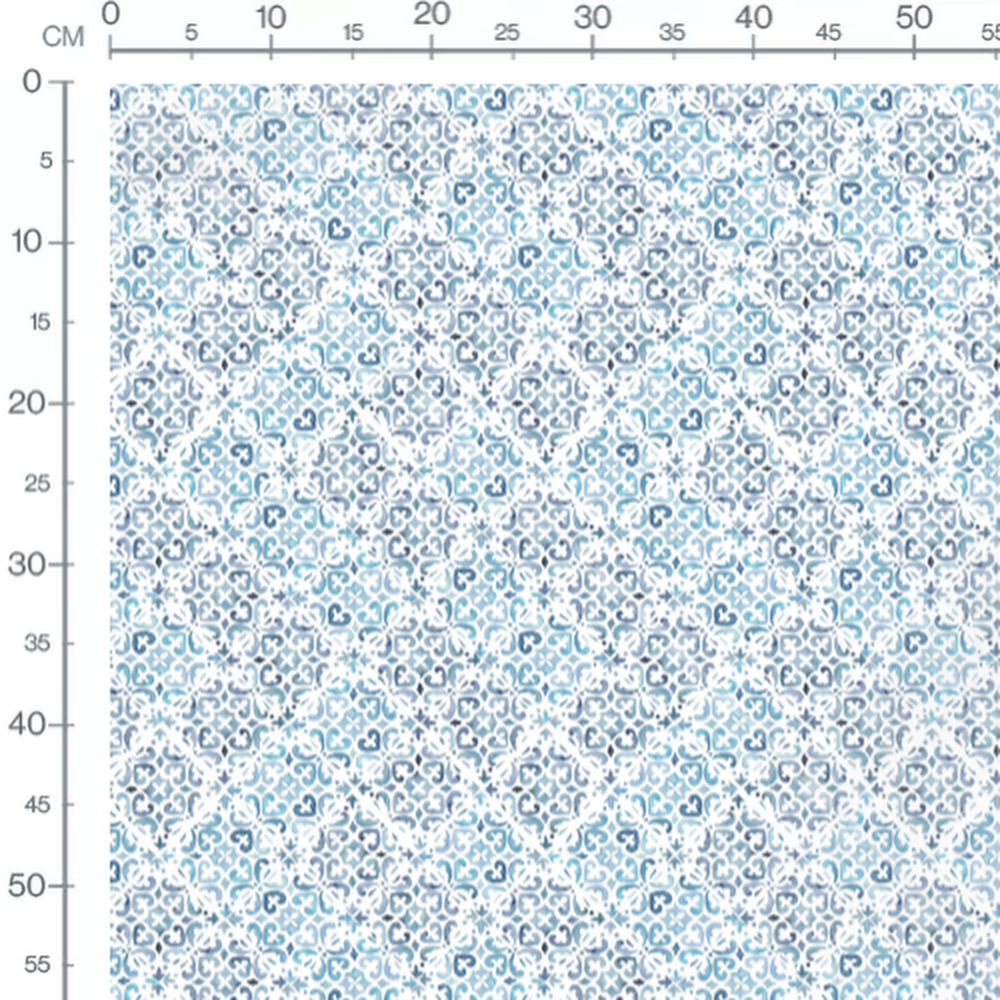 Tissu - Entrelaçés bleus sur blanc