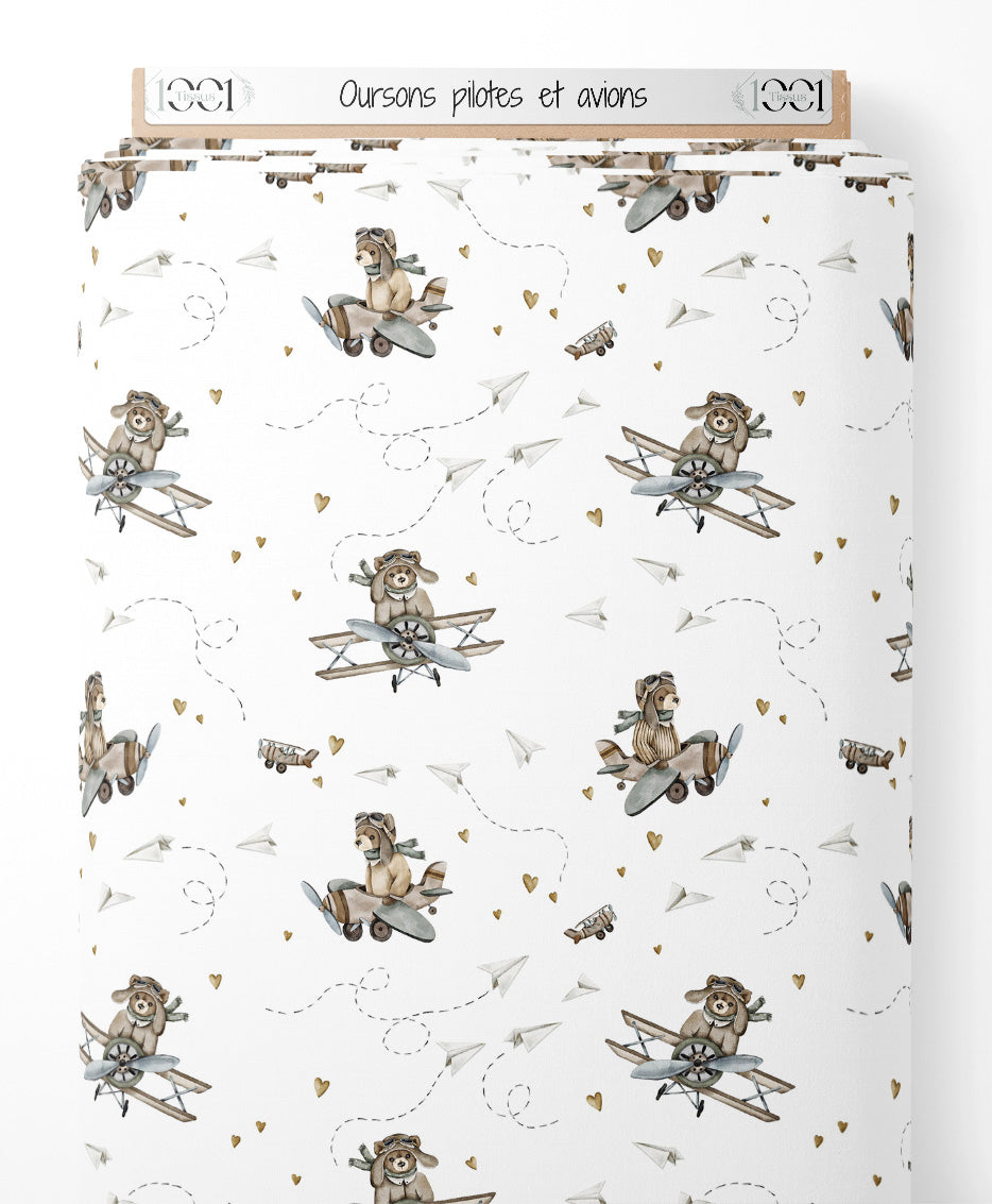 Tissu - Oursons pilotes et avions