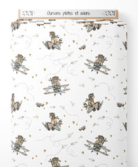Tissu - Oursons pilotes et avions