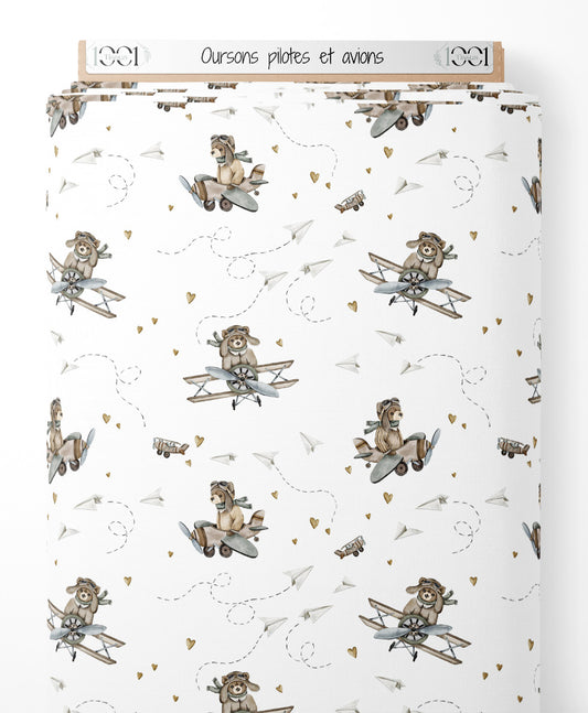Tissu - Oursons pilotes et avions