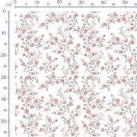 Tissu - Lapins dans un champ de roses