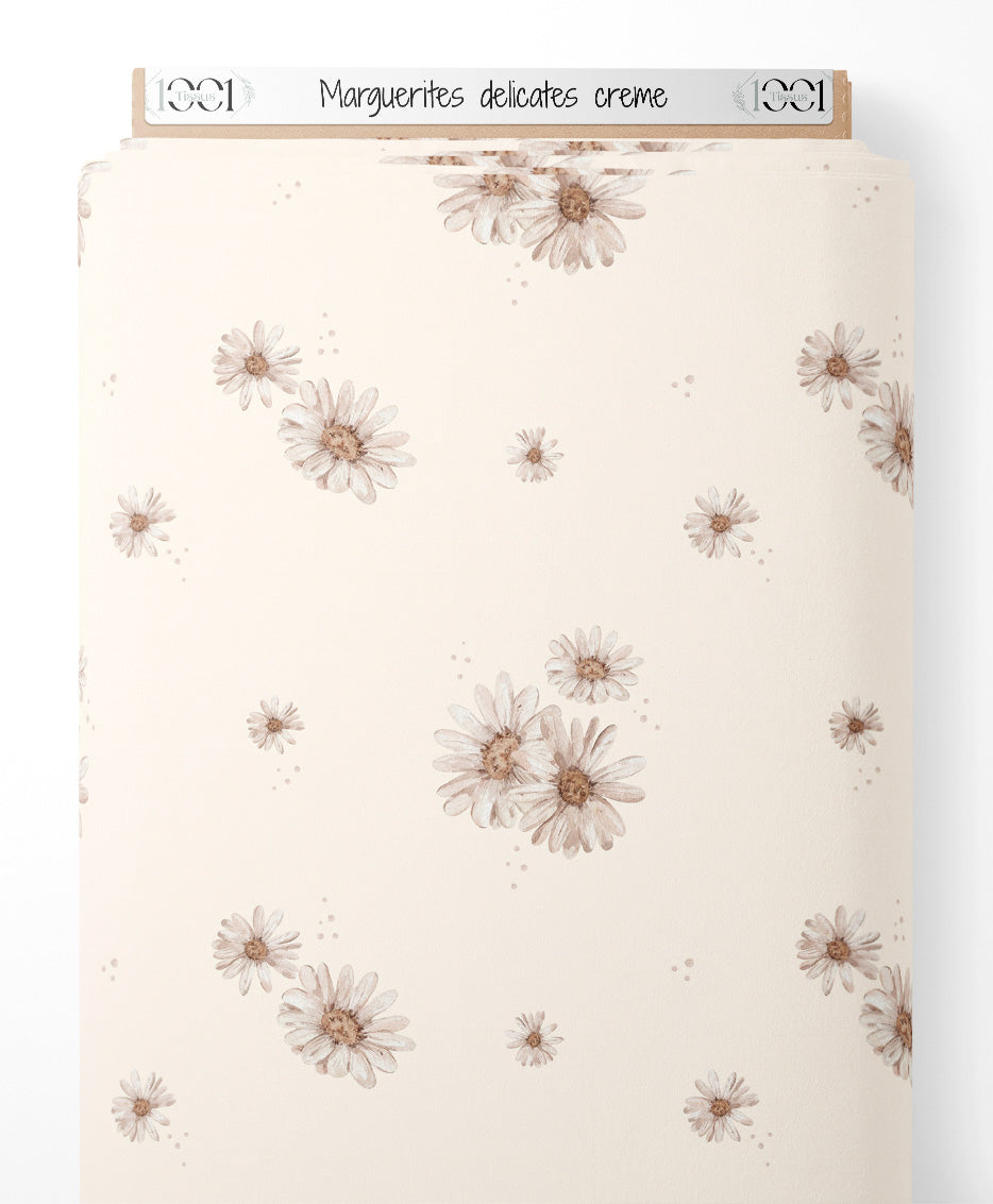Tissu - Marguerites délicates crème