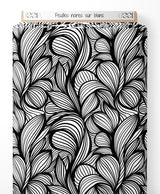 Tissu - Feuilles noires sur blanc