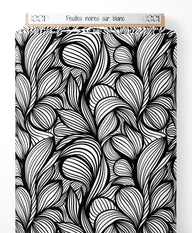 Tissu - Feuilles noires sur blanc
