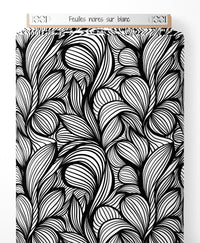 Tissu - Feuilles noires sur blanc