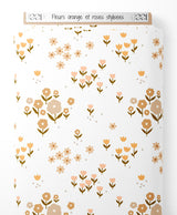 Tissu - Fleurs orange et roses stylisées