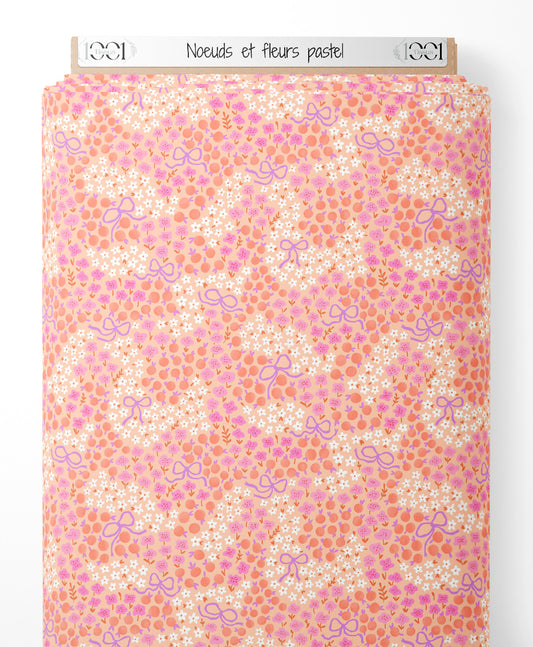 Tissu - Nœuds et fleurs pastel
