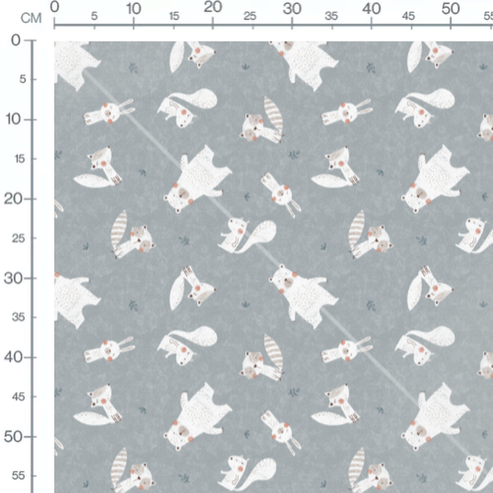 Tissu - Animaux mignons sur fond gris