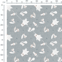Tissu - Animaux mignons sur fond gris