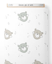 Tissu - Oursons gris et verts