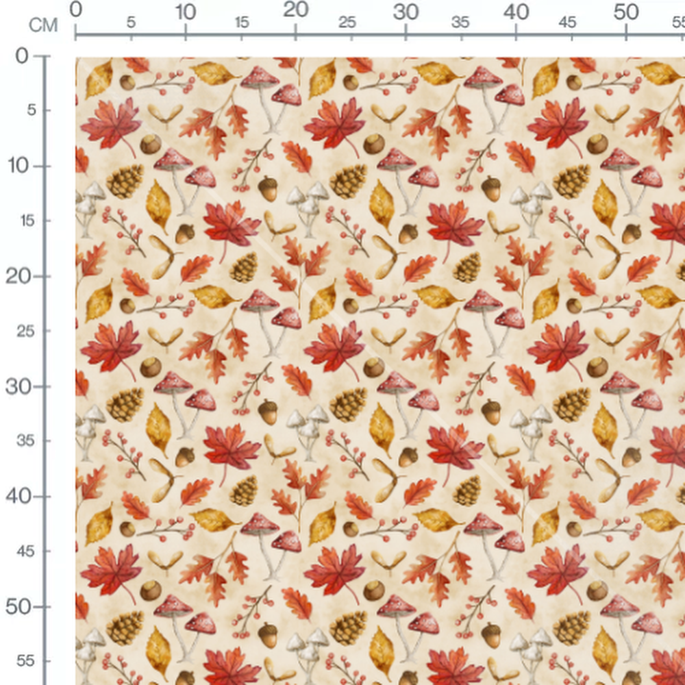 Tissu - Feuilles d'automne et champignons