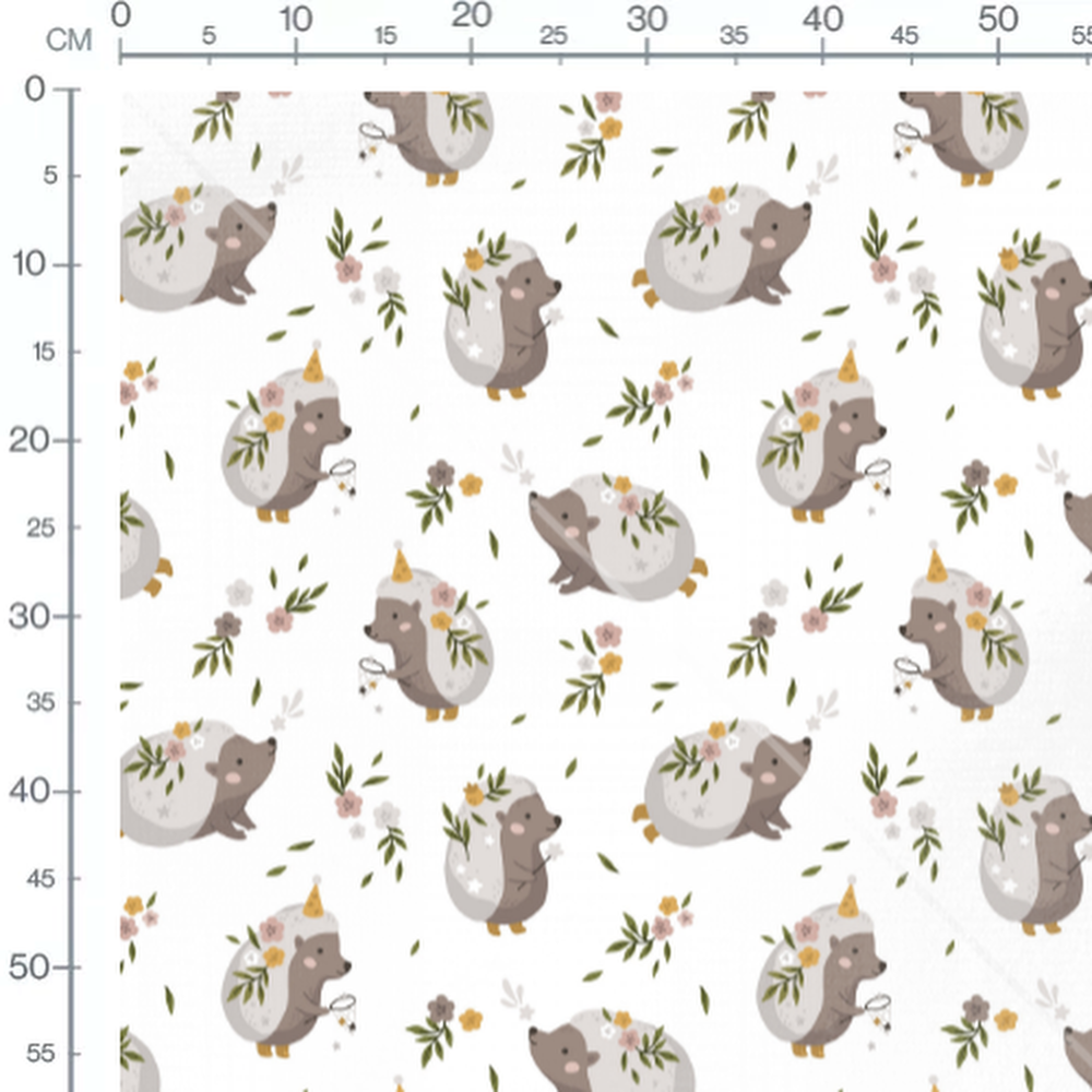 Tissu - Hérissons et fleurs pastel