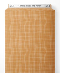 Tissu - Carreaux blancs sur fond marron