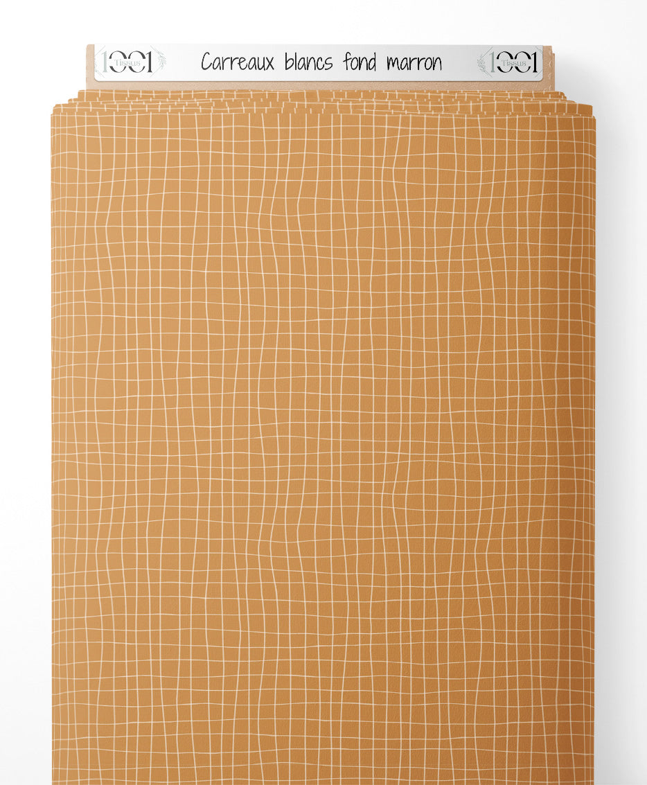 Tissu - Carreaux blancs sur fond marron