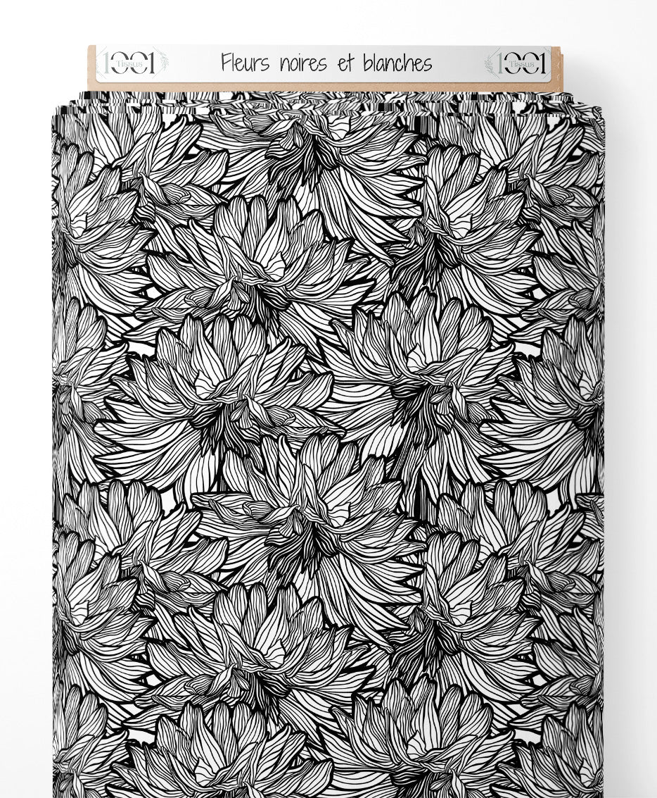 Tissu - Fleurs noires et blanches