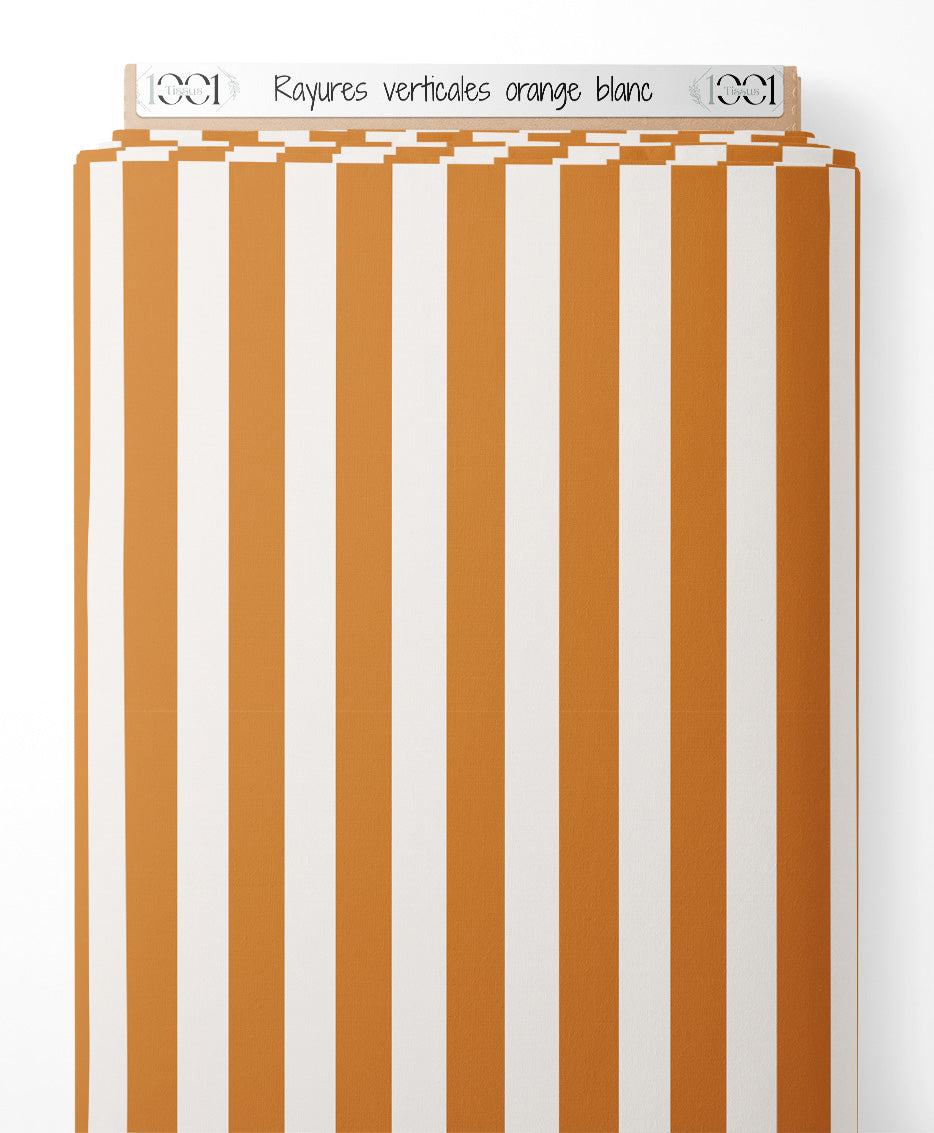 Tissu - Rayures verticales orange blanc
