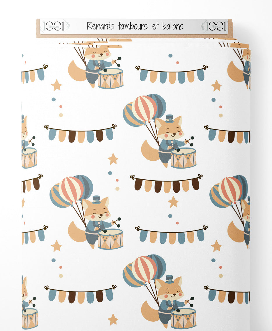 Tissu - Renards tambours et ballons