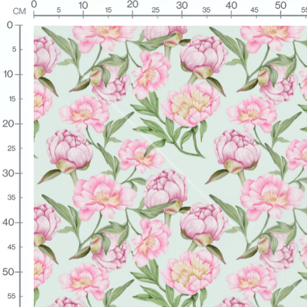 Tissu - Pivoines roses et vertes