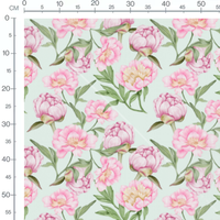 Tissu - Pivoines roses et vertes