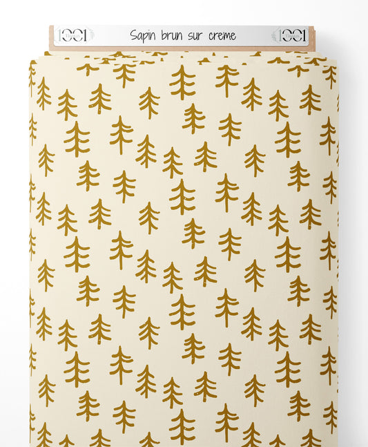 Tissu - Sapin brun sur crème