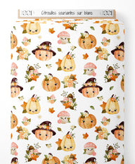 Tissu - Citrouilles souriantes sur blanc