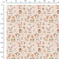 Tissu - Animaux et citrouilles beige